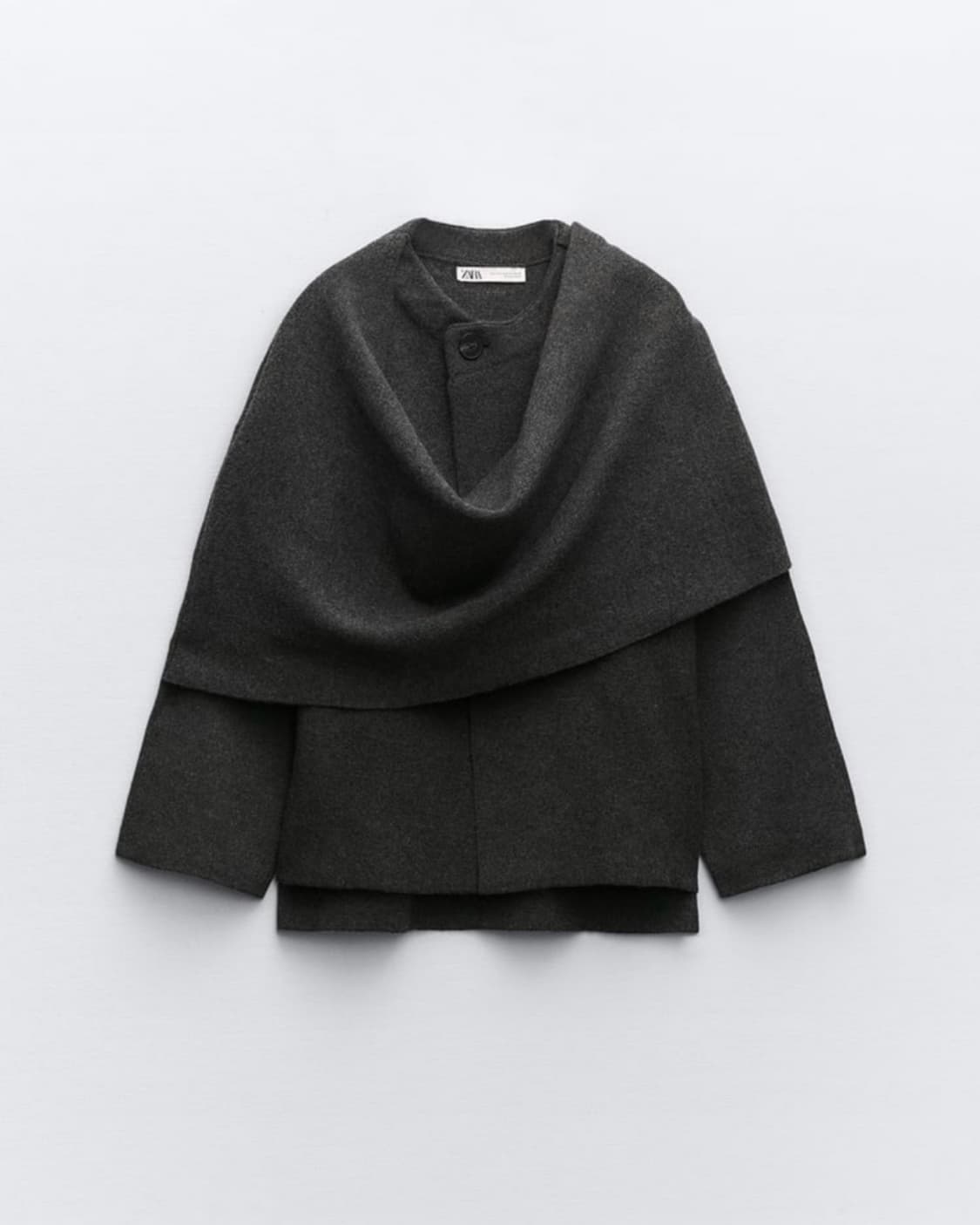ZARA 자라 언밸런스 머플러 디테일 니트 숏 코트 / 차콜 상품이미지1