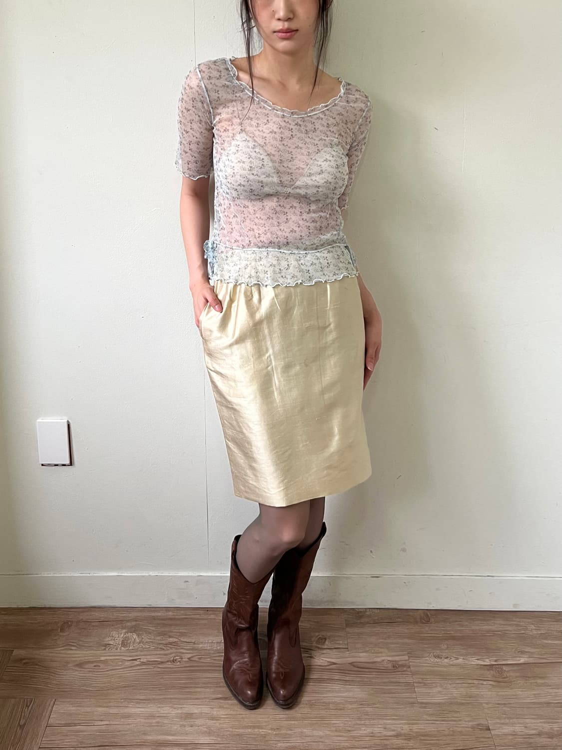 Link Beans 시스루 플라워 탑 상품이미지6