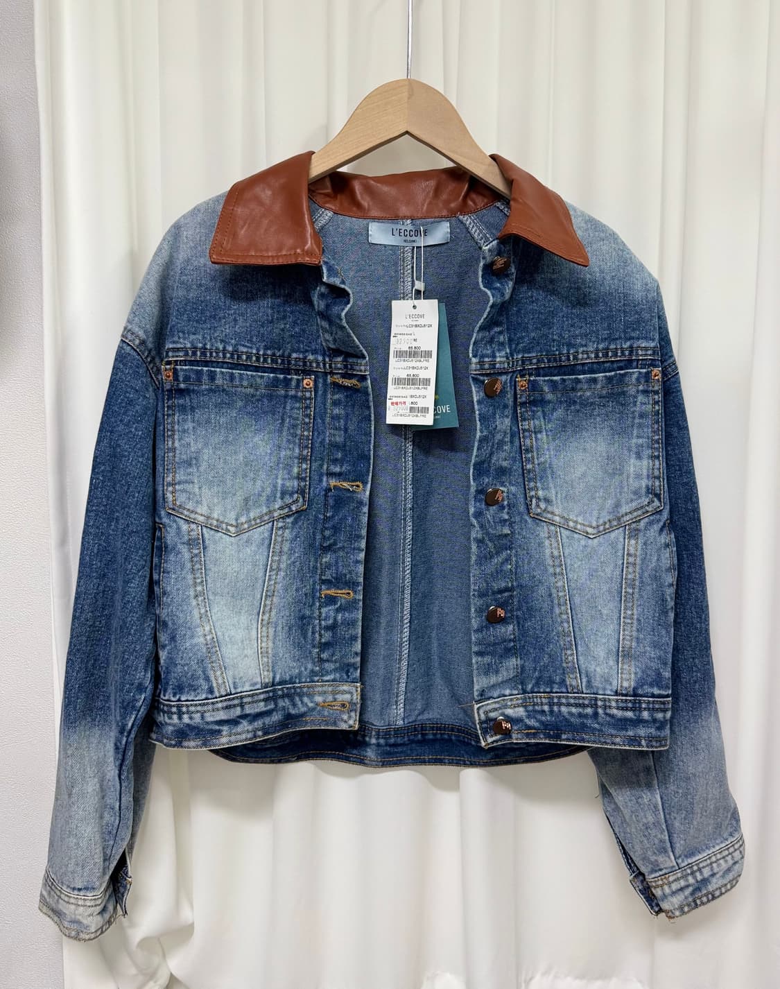 [새상품] L'ECCOVE 레코브 데님자켓 레더 카라 상품이미지1