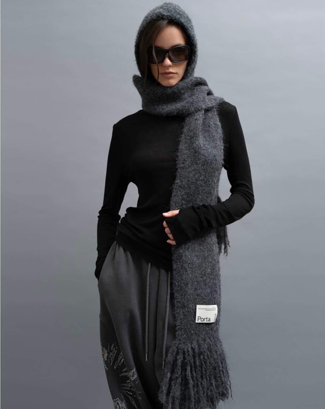 THE PORTA 더포르타 포르타 로고 라벨 후드 머플러 상품이미지2