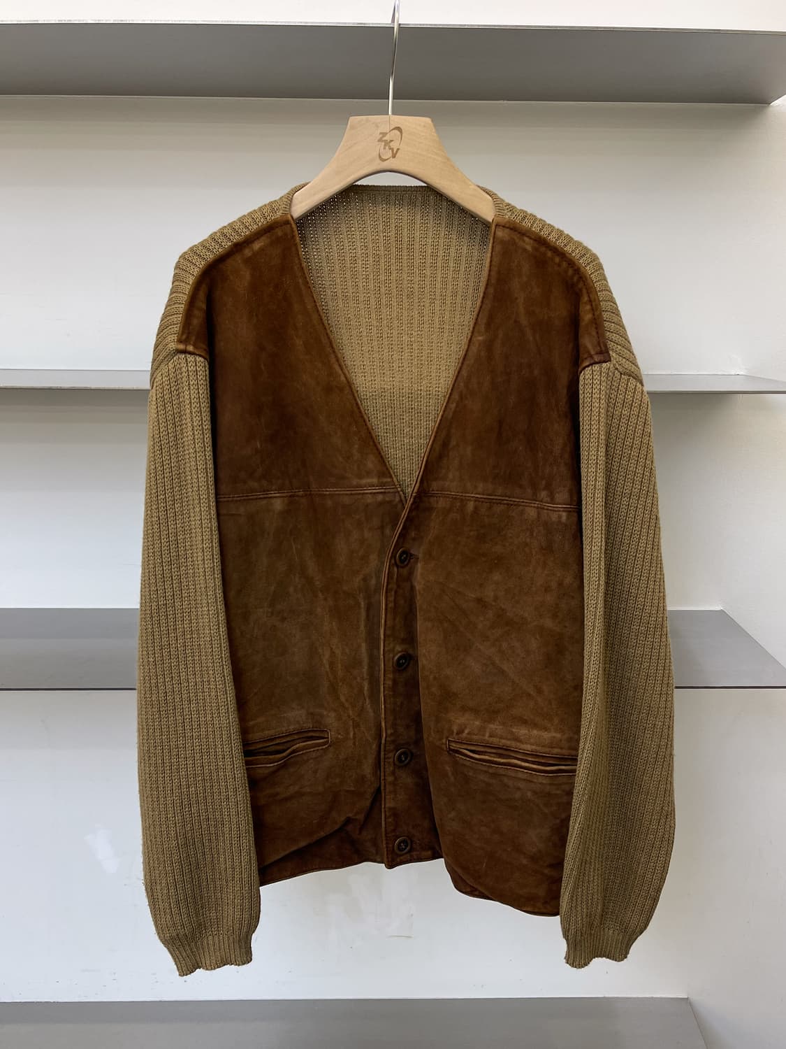 Stewart 이태리 스웨이드 레더 니트 가디건 상품이미지1