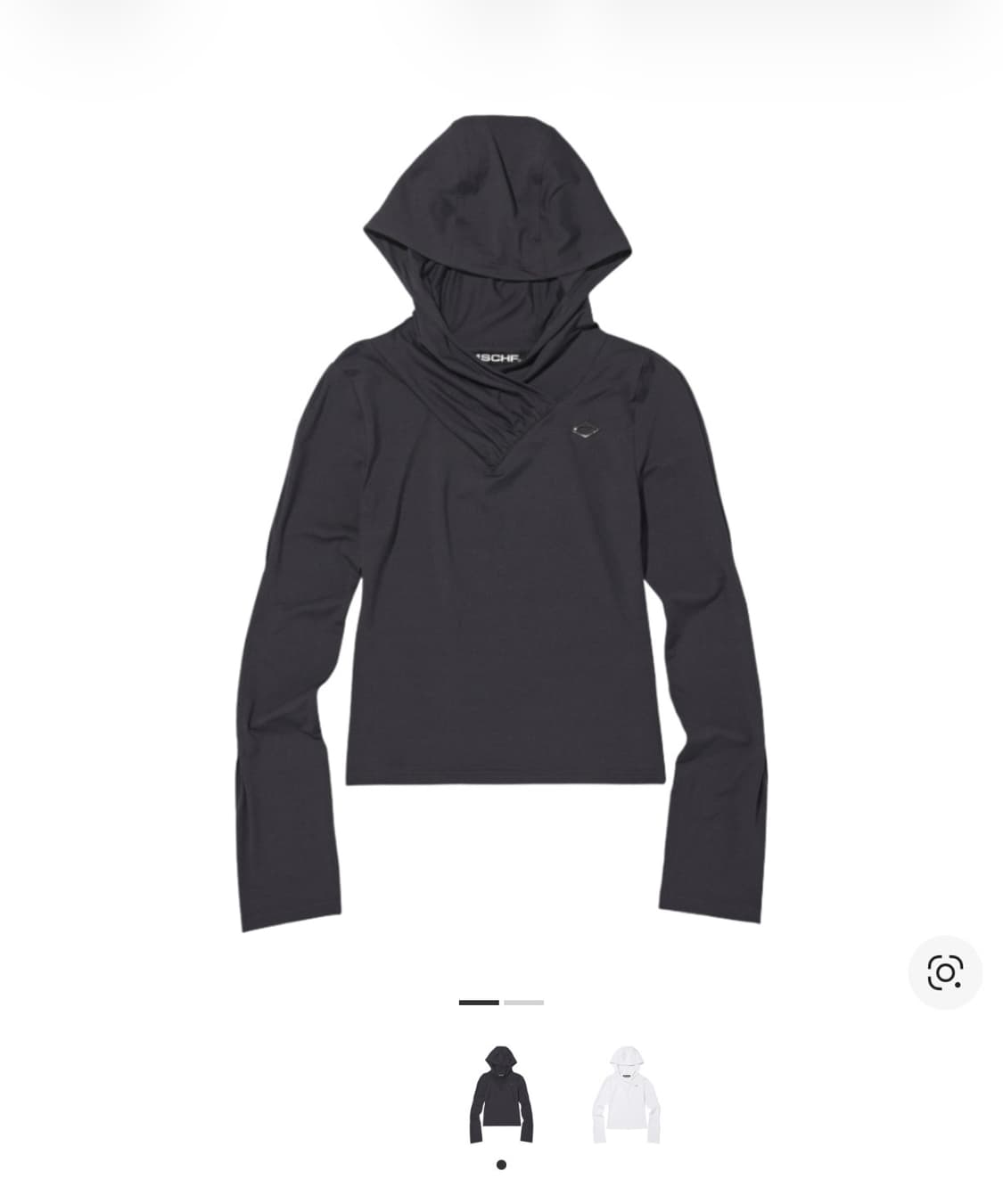 미스치프 후드 셔링 오버랩 탑 (Charcoal) 상품이미지1