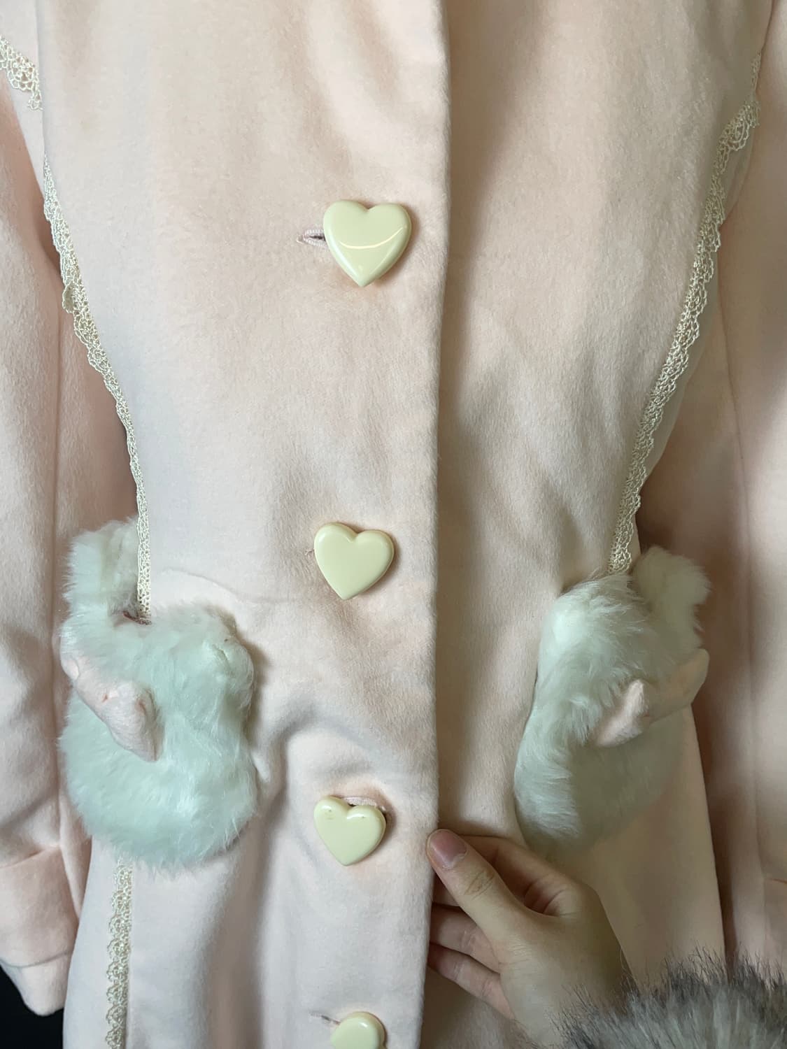 DEARY 디어리 네코미미 고양이귀 퍼 리본 핑크 갸루 코트 상품이미지6