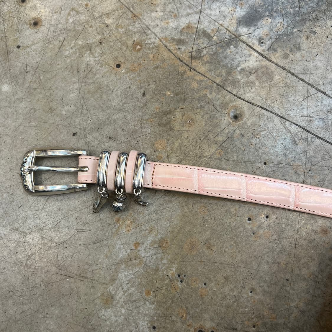 90s Brighton 핑크 참 악어벨트 상품이미지4
