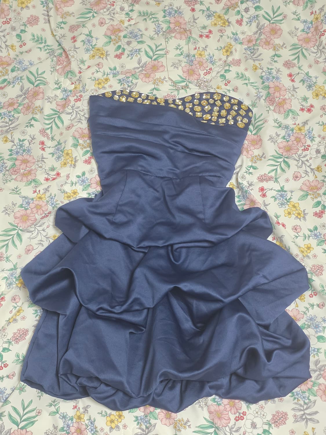 고전일본빈티지)네이비 오네갸루 큐빅 벌룬캉캉미니드레스 파티걸댄스연주회대회 상품이미지3