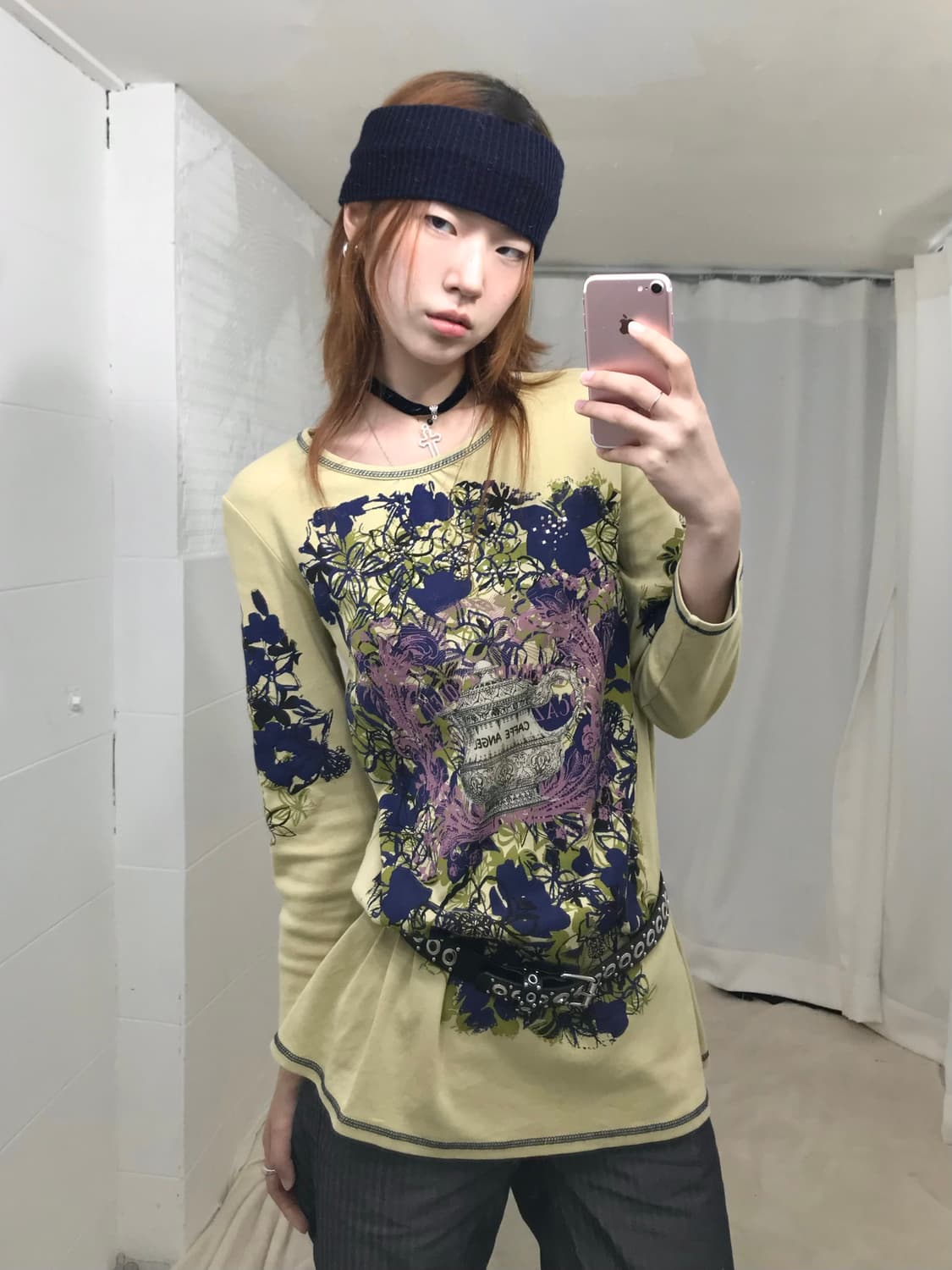 빈티지 펑크 프린팅 큐빅 7부 롱슬리브 상품이미지1