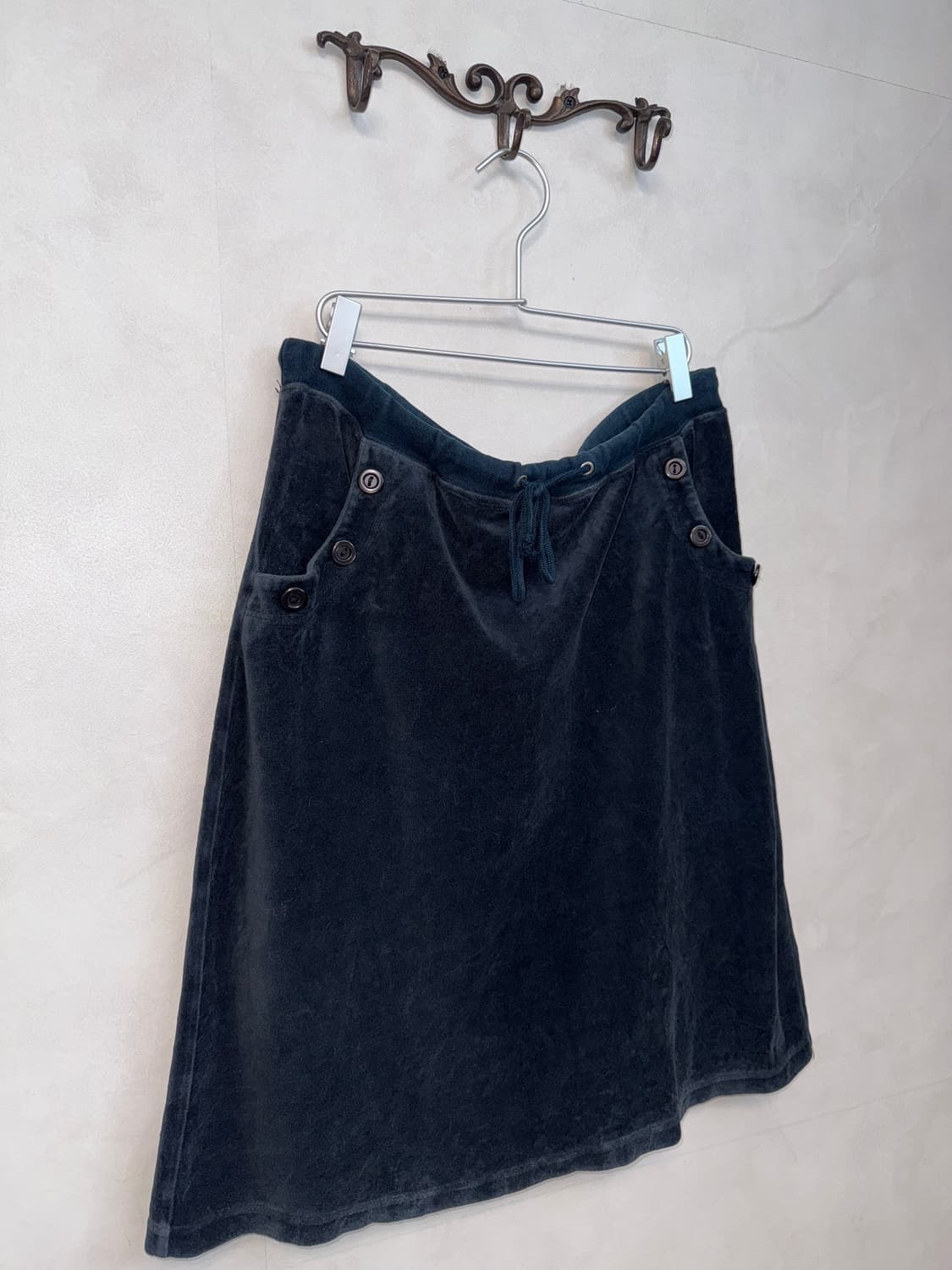 Black velvet button banding skirt 상품이미지2
