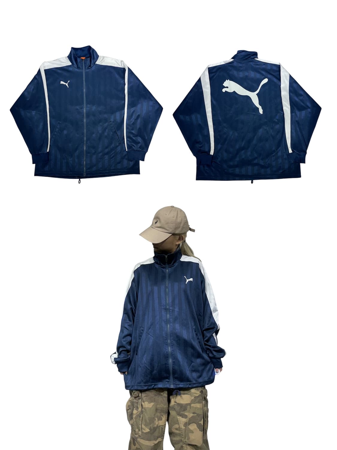 푸마 네이비 빅 로고 화이트 사이드 라인 트랙탑 져지 L 상품이미지1