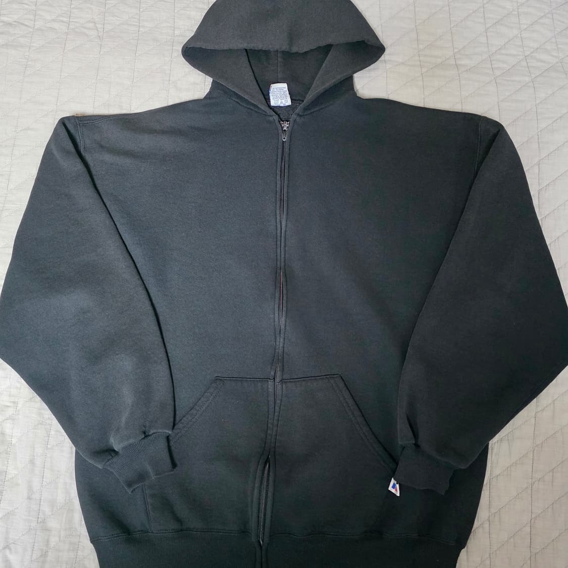 [XL] 90s USA 빈티지 러셀 애슬레틱 후드집업 블랙 나이스 페이딩 상품이미지1