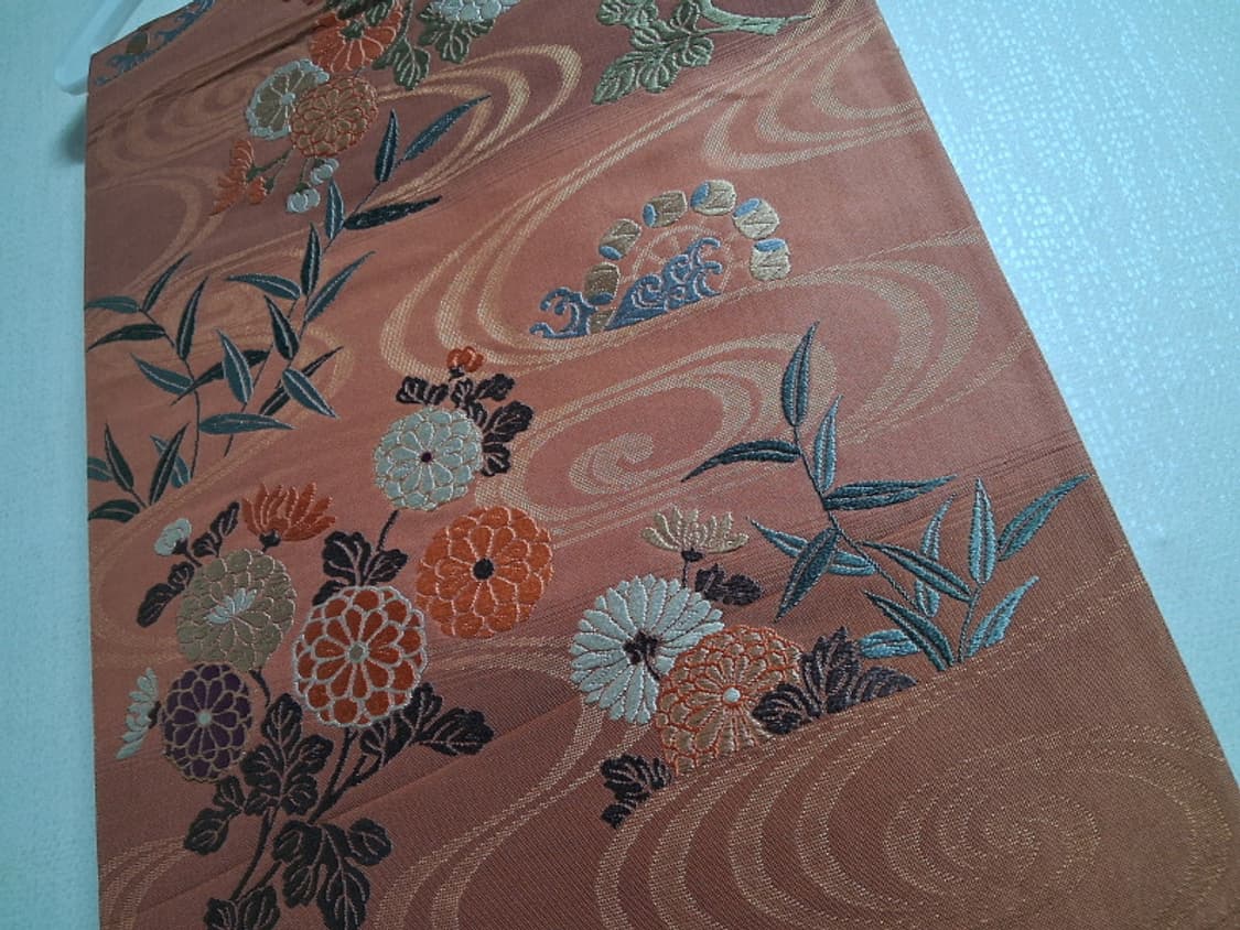 후쿠로오비 일본 고전패턴 대나무 플라워 자카드 견 후쿠로오비  상품이미지7