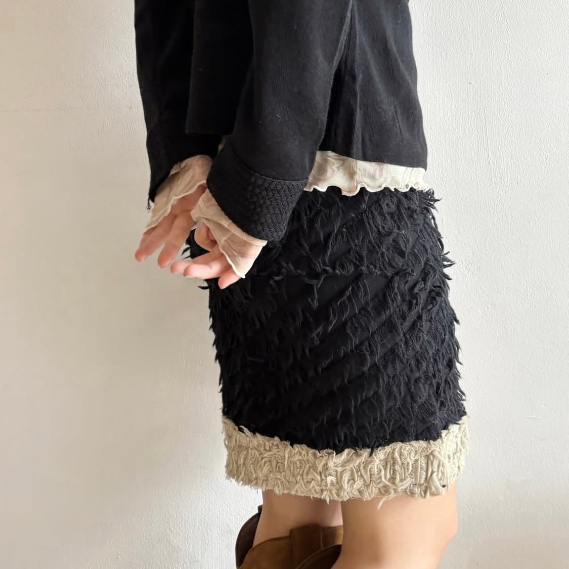 vintage soft white&black skirt 미니스커트 상품이미지1