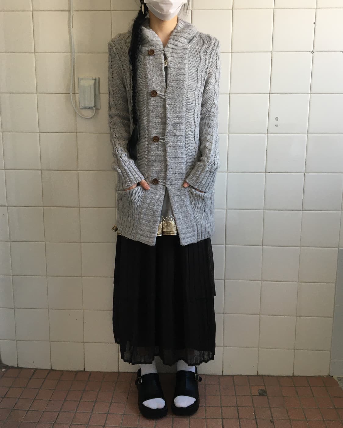 Cable pattern hood knit cardigan 상품이미지1