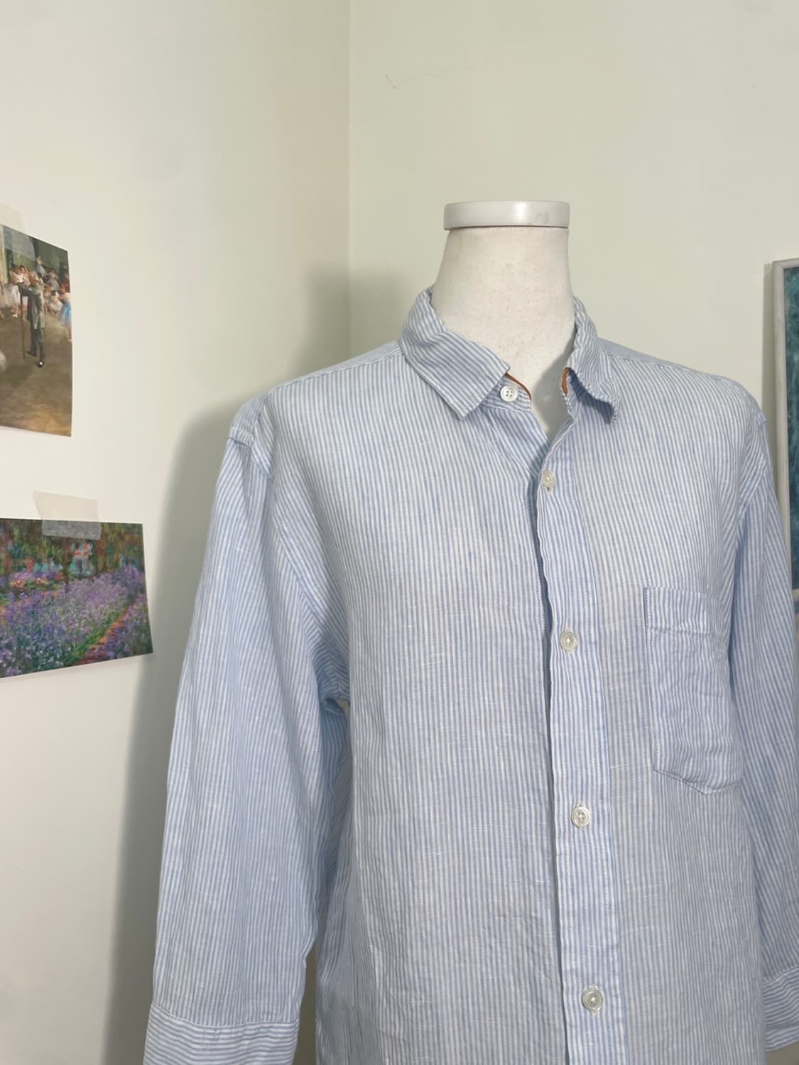 sky blue stripe 100%linen leather point 상품이미지6
