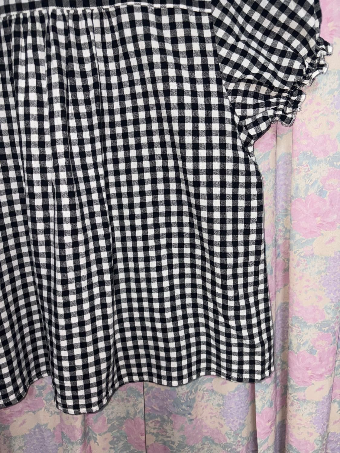 블랙 체크 둥근카라 블라우스 상품이미지10