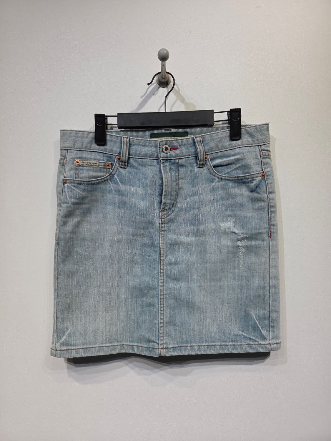 빈폴진 뒷트임 체크 포인트 데님 스커트 상품이미지2