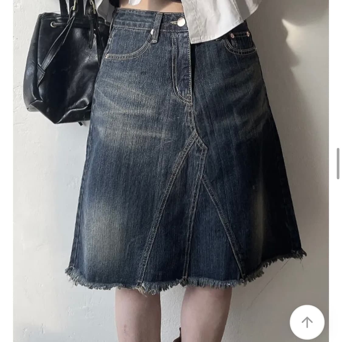 미디 데님 흑청 스커트 상품이미지2