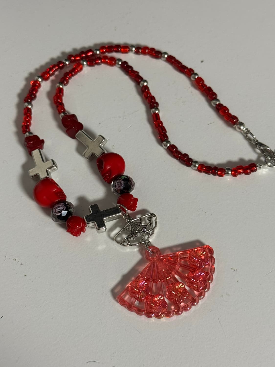 동양풍 오리엔탈 레드 부채 크로스 목걸이 상품이미지5