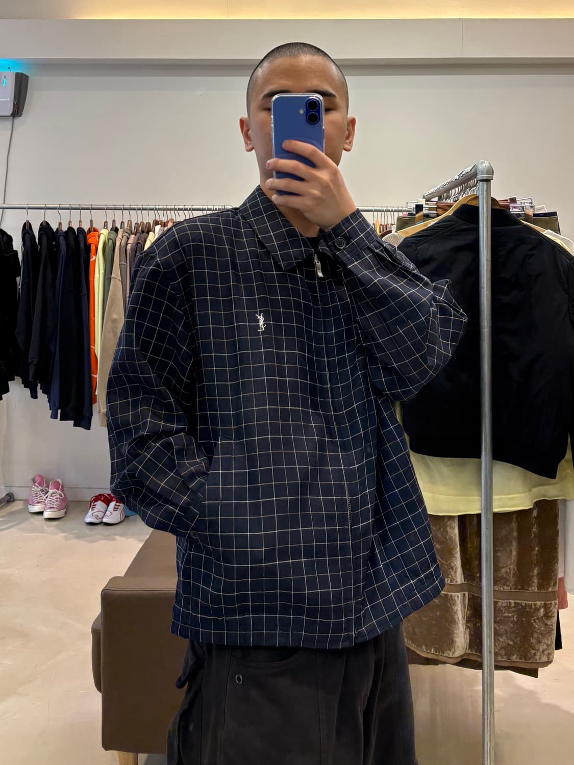 입생로랑 린넨 체크 블루종 자켓  상품이미지8