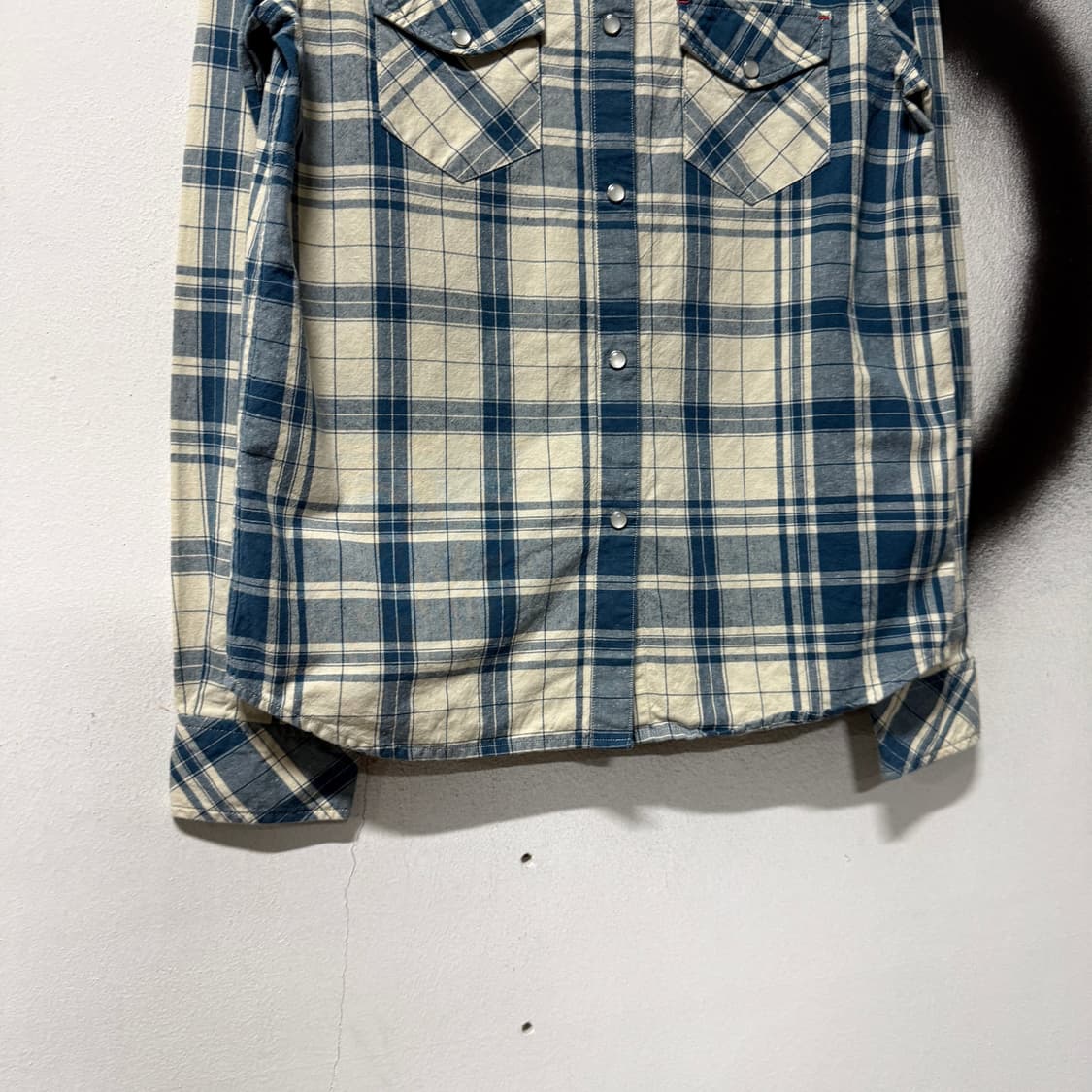 VTG 빈티지 블루 체크 패턴 투포켓 긴팔 셔츠 상품이미지4