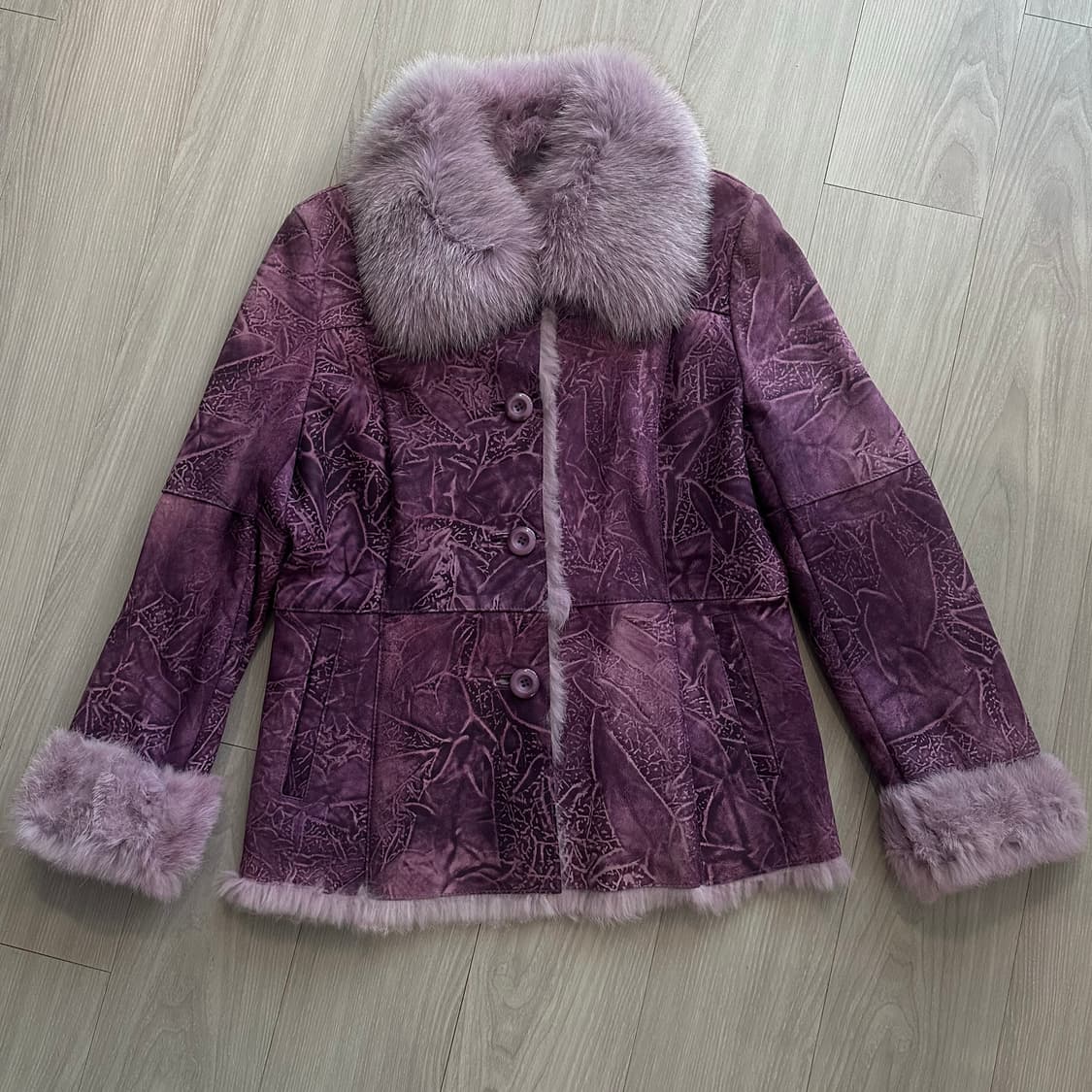 리얼가죽 퍼 트리밍 퍼플 자켓 상품이미지1