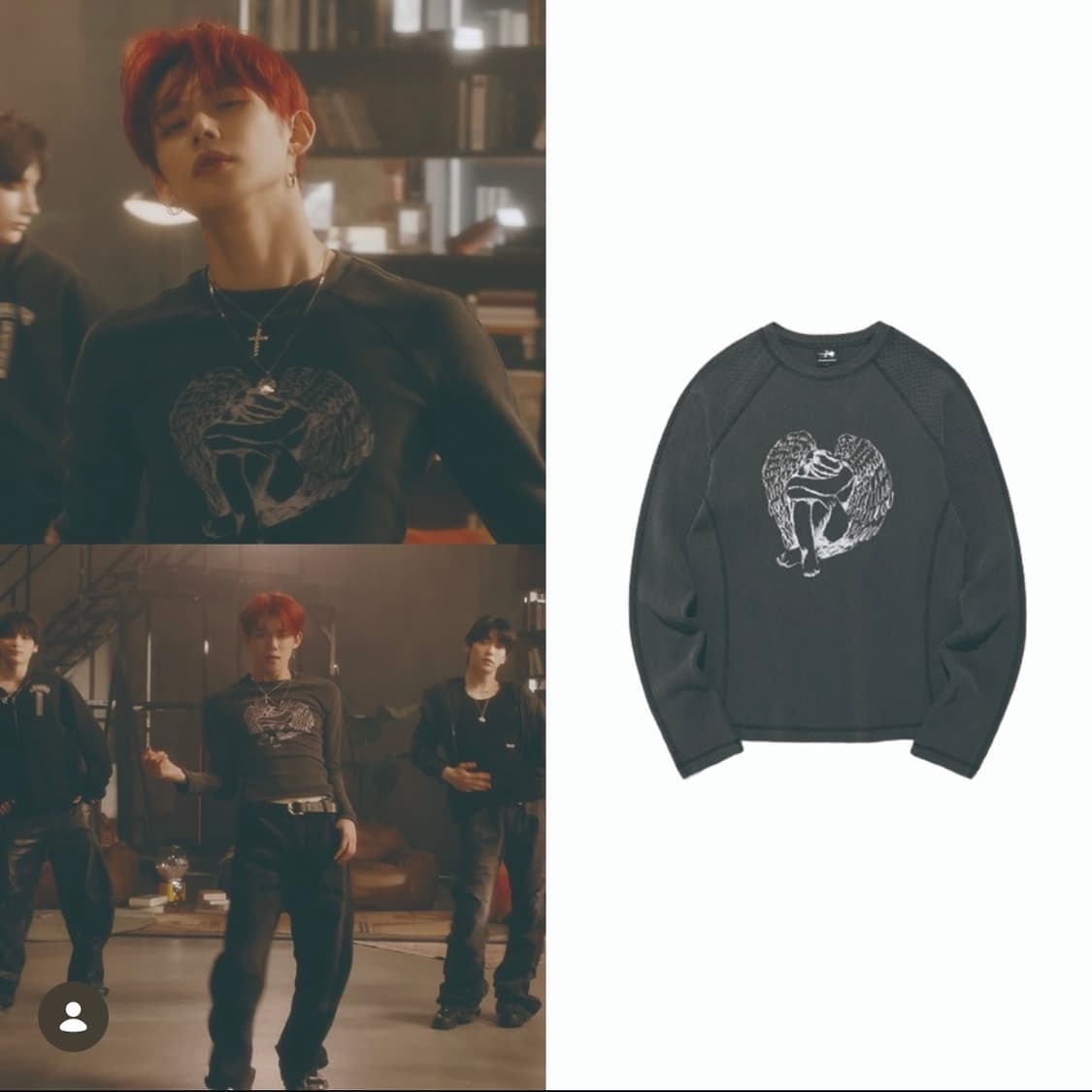 나이스고스트클럽 crying angel 와플 롱슬리브 차콜 L 상품이미지1