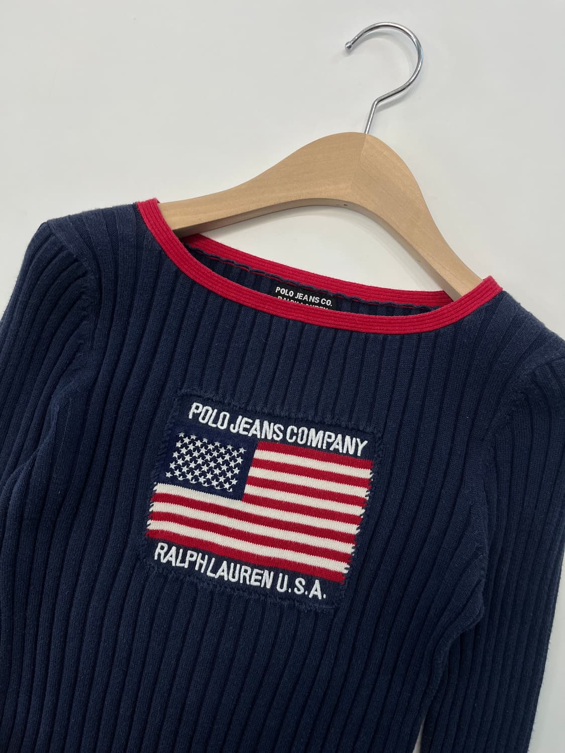 Polo 폴로 랄프로렌 진스 네이비컬러 성조기 슬리브 니트 상품이미지4