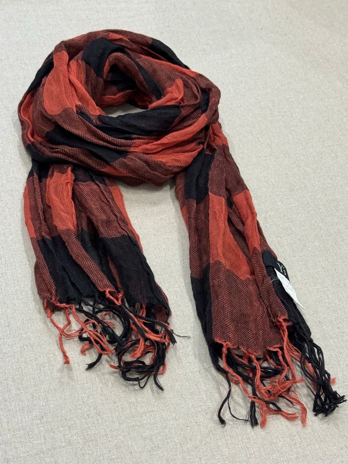 요지야마모토 린넨 레드 체크 머플러 상품이미지2