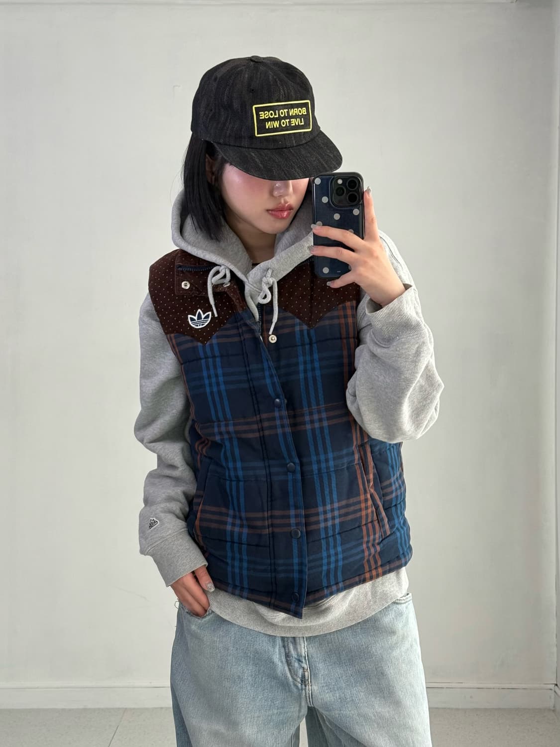 아디다스 브라운 도트 체크 패딩조끼 상품이미지1