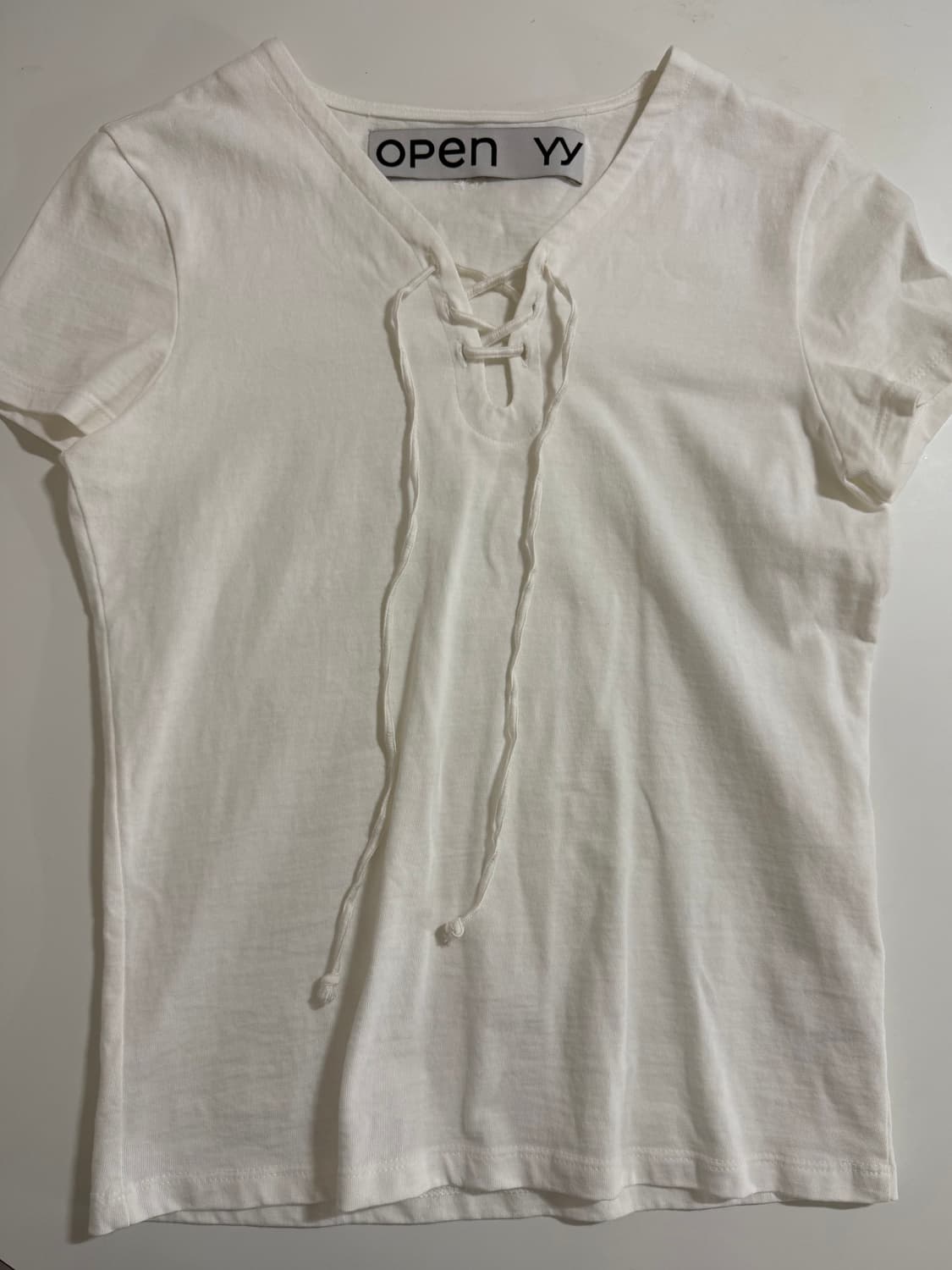 OPEN YY LACE-UP JERSEY TEE, WHITE 상품이미지1