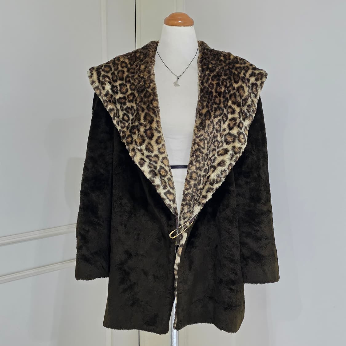 일본빈티지)레오파드 호피 오네갸루st 로맨틱 고딕 페이크퍼 카라 코트 상품이미지1