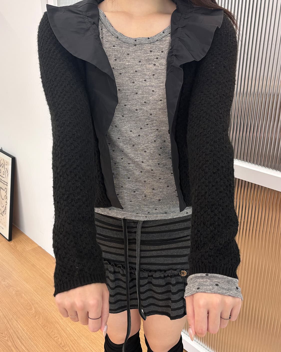 body dressing 트위드 우븐 배색 크롭 자켓 상품이미지5