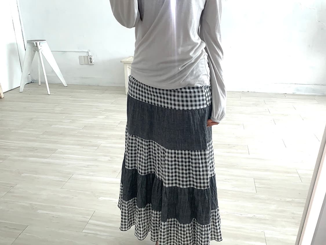 Gray Check Patchwork Long Skirt 상품이미지5