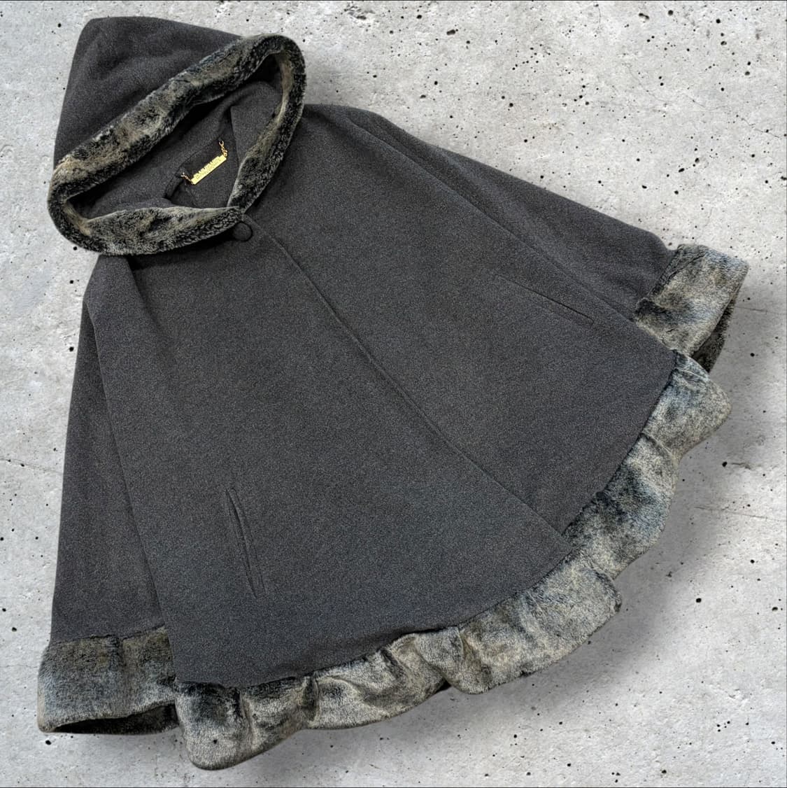 발망 파리 후드 케이프 모직 챠콜 퍼 코트 D373 상품이미지1