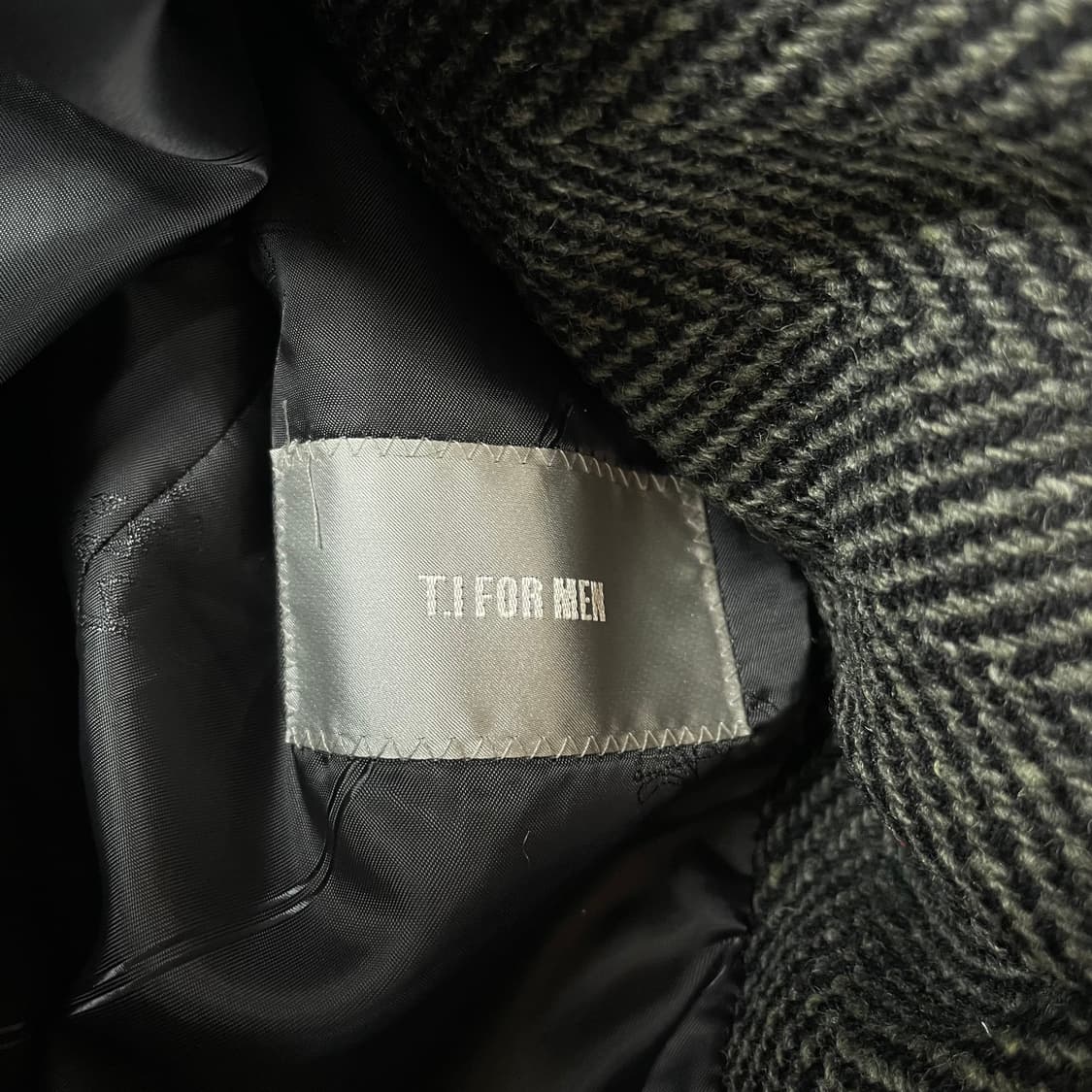 빈티지 그레이그린 패턴 울 100 미디 코트 상품이미지4