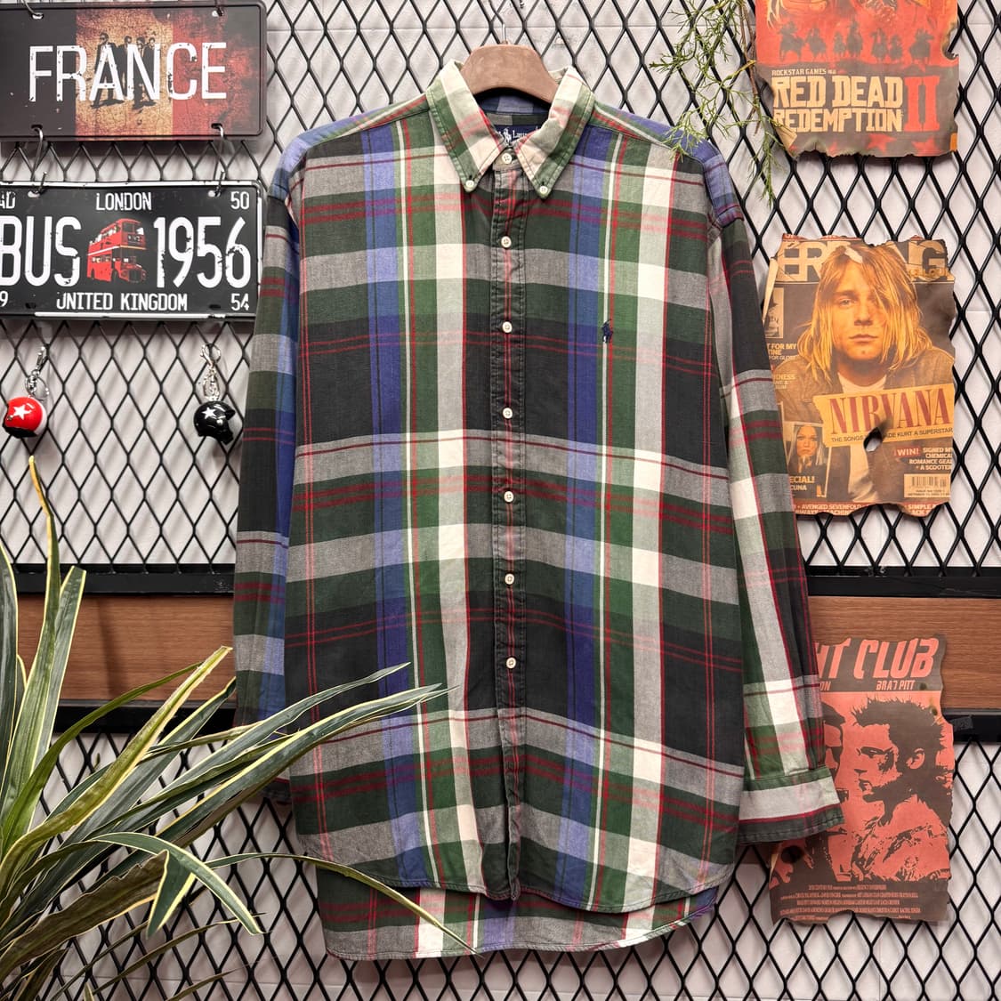 폴로 랄프로렌 멀티컬러 긴팔 체크 셔츠 네이비 포니 로고 포인트 상품이미지1