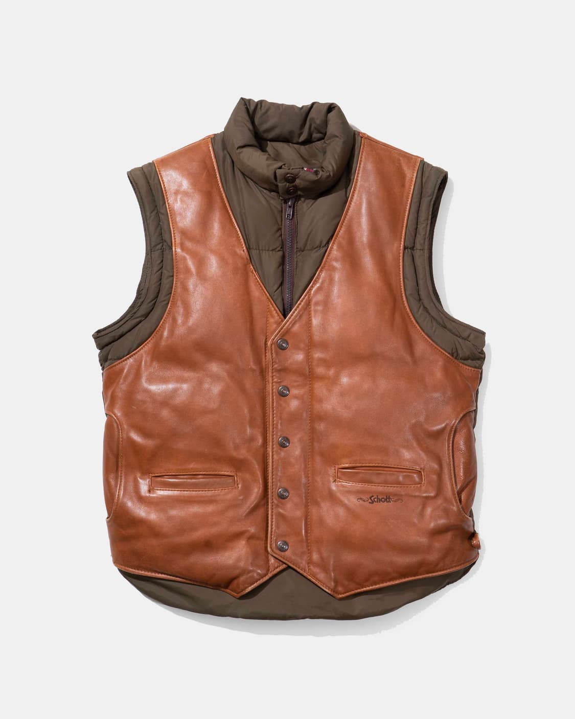 Schott 쇼트 다운 레더 베스트 퍼피자켓 상품이미지2