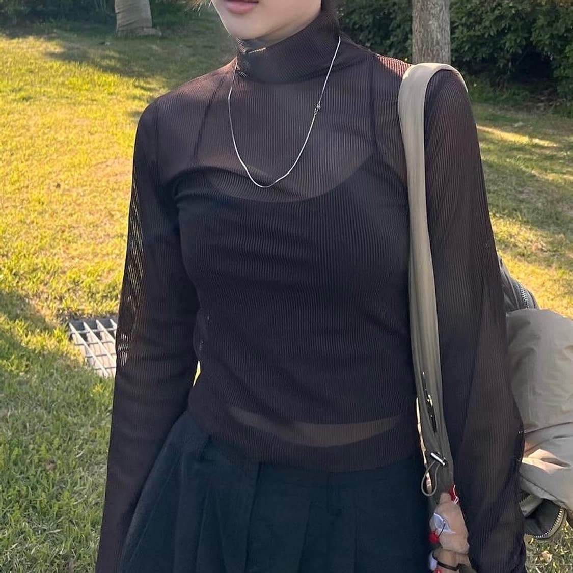 브라운 시스루 목폴라 상품이미지2