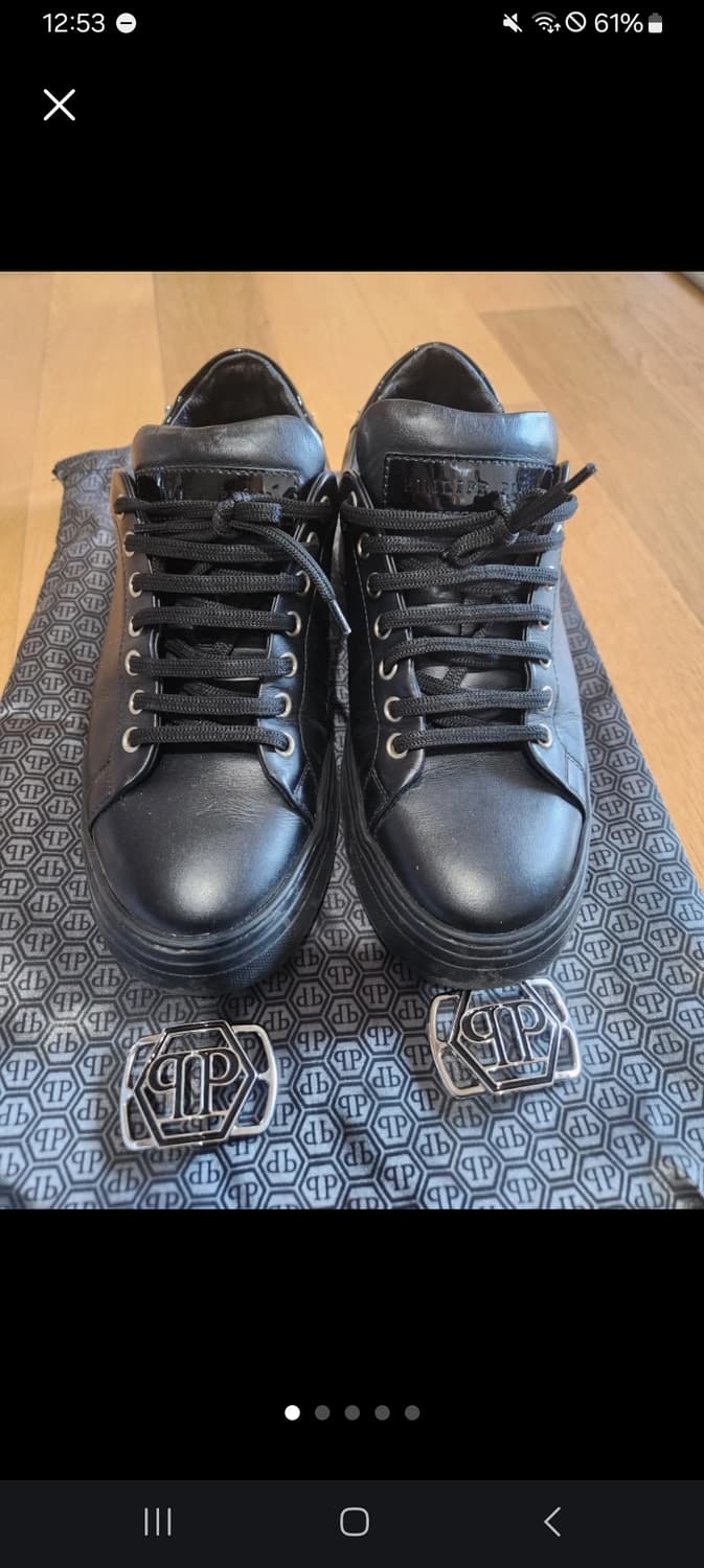 [필립플레인 블랙 레더 스니커즈 40 (260)] 상품이미지1