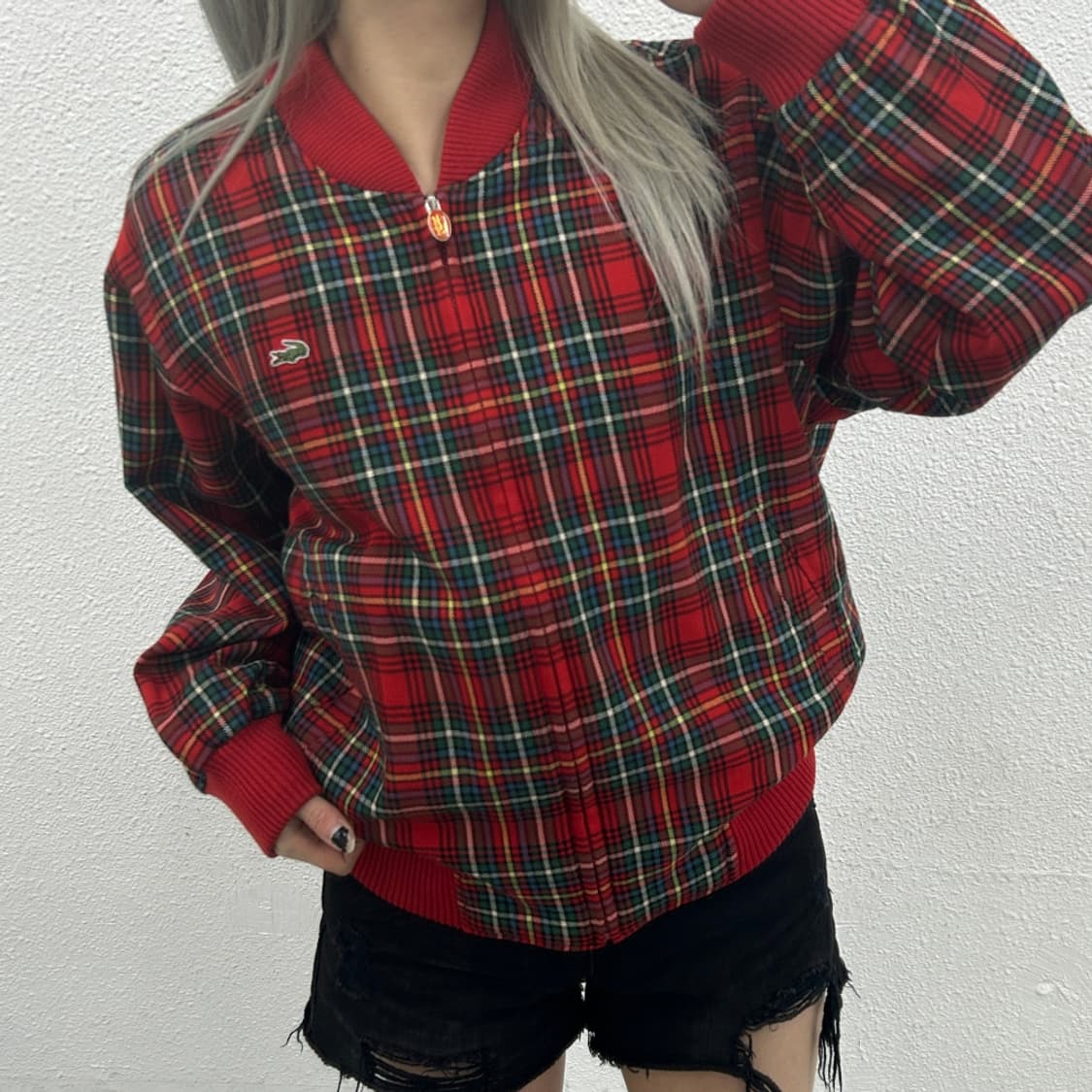 라코스테 미니로고 레드 타탄체크 자켓 상품이미지2