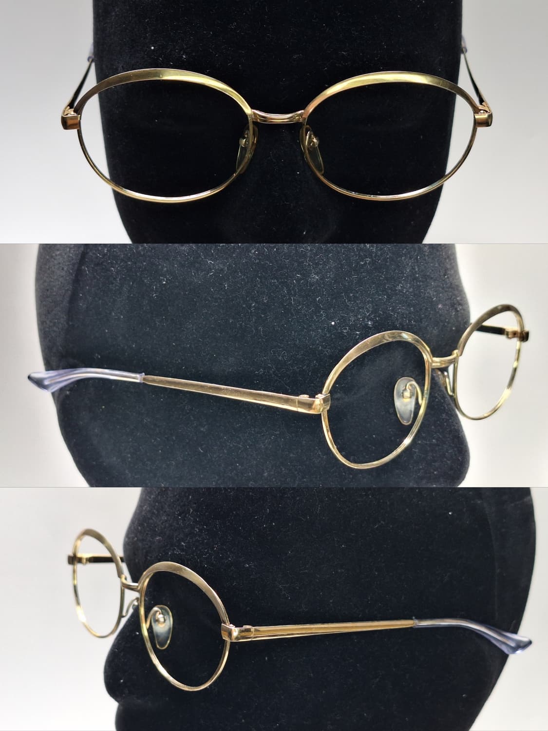 80s 일본제 빈티지 데드스톡/골드 브로우라인 포인트 안경테 133mm 상품이미지6