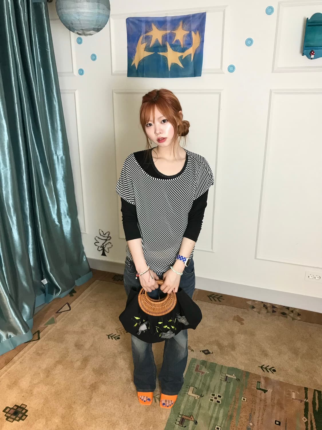스트라이프 탑에 괴짜미 가득+ 포인트 워싱데님으로 캐주얼 빈티지 코디𖧧 상품이미지3