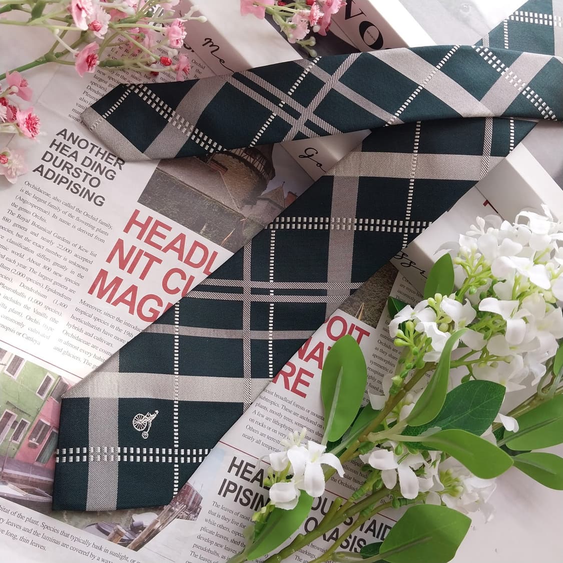 빈폴 실크 그린 체크 패턴 넥타이 6.7cm A+등급 K2327 상품이미지2