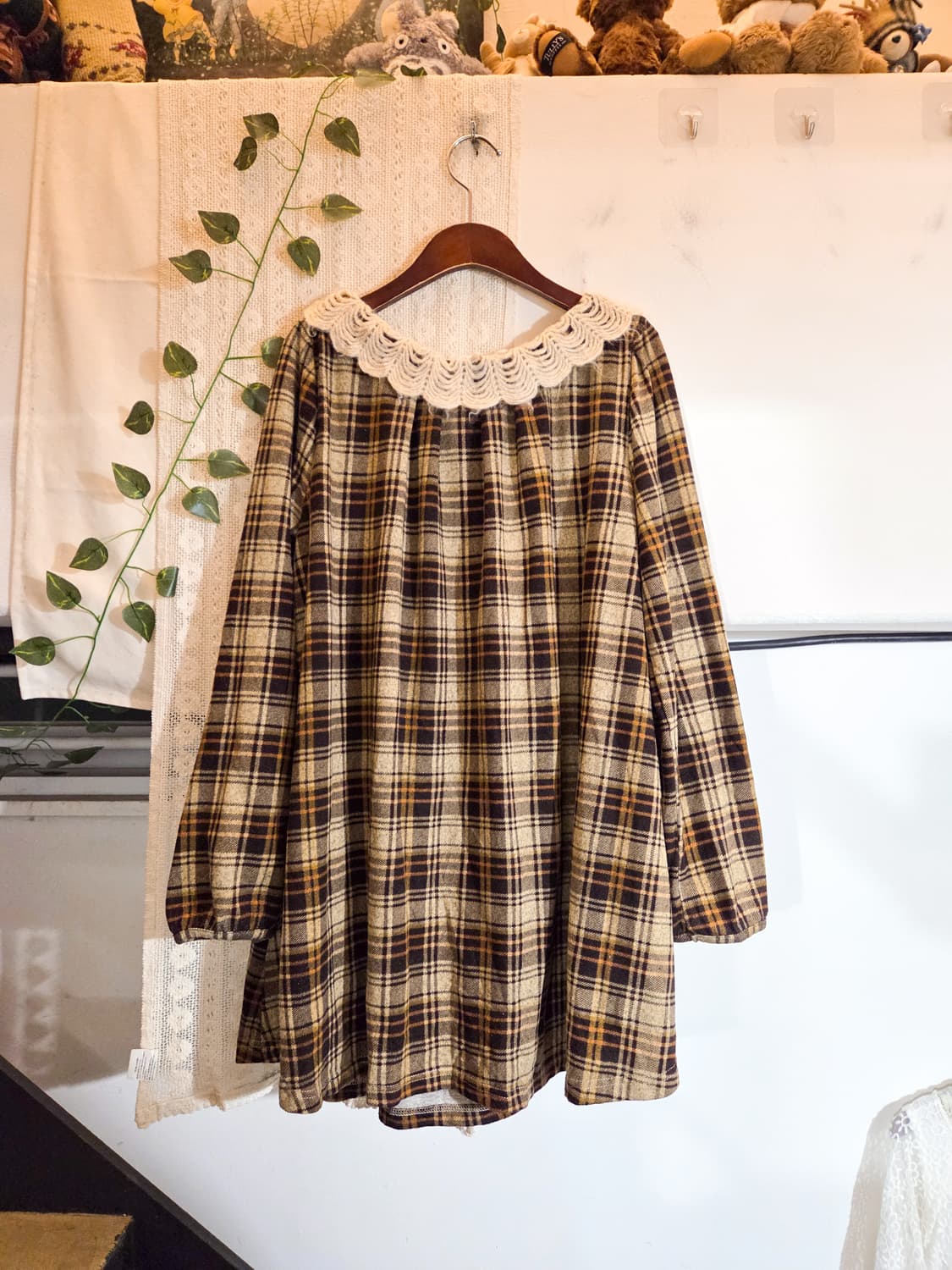 뜨개 카라 체크 원피스 상품이미지4