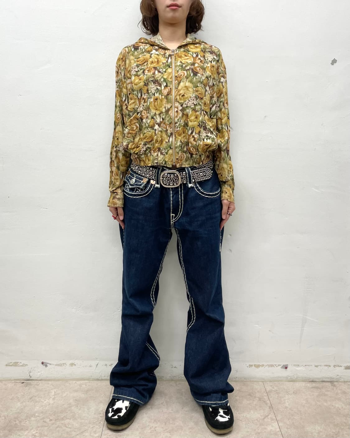 Yellow Flower Cropped Hooded Zip-Up 상품이미지4