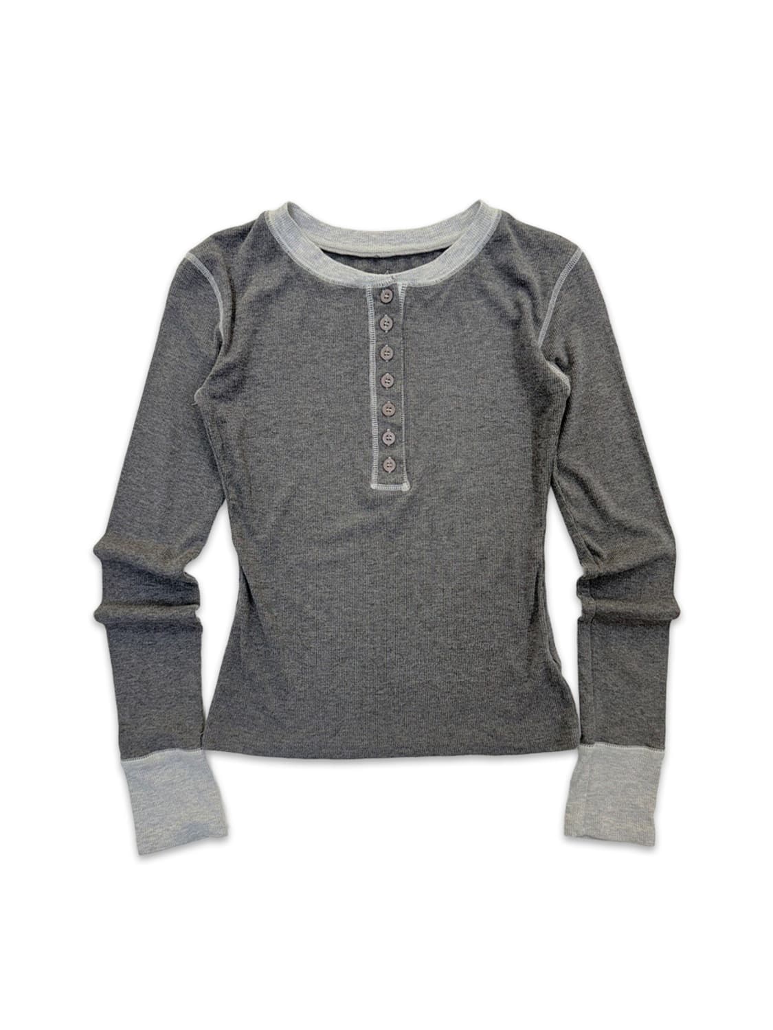 빈티지 그레이 하프 단추 레이어드티 상품이미지1