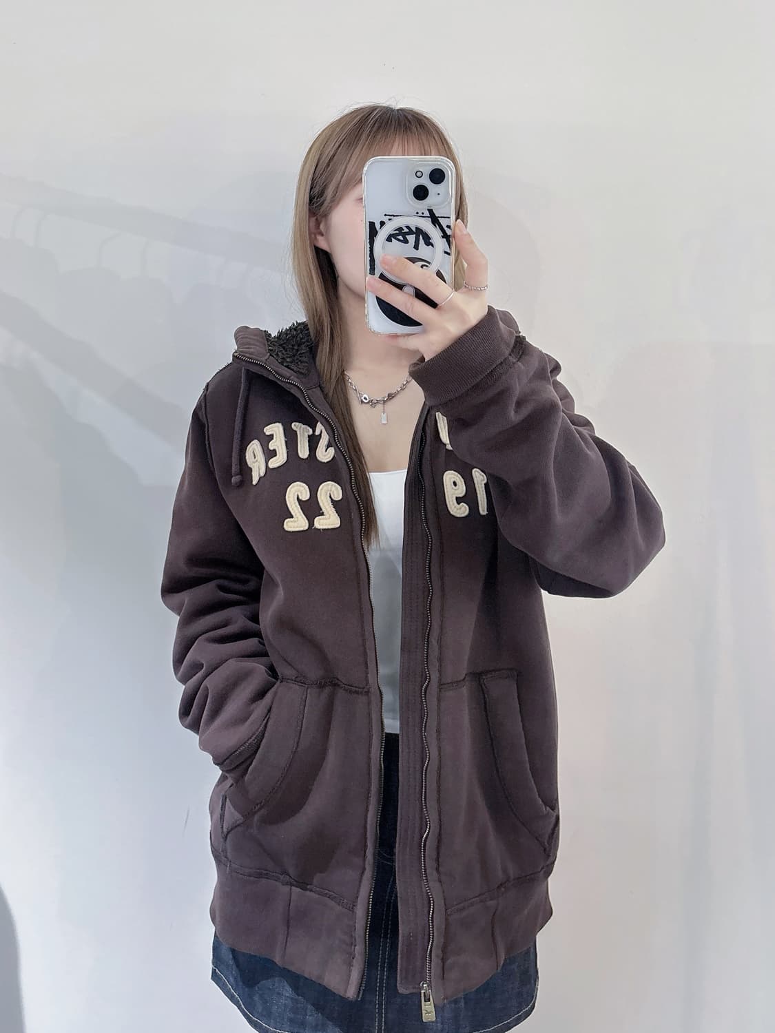 홀리스터 브라운 헤비스웻 양털 후드집업 상품이미지3