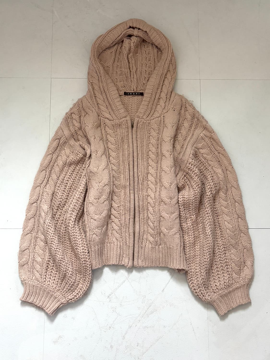 • Beige Hooded Cardigan Zip-Up 상품이미지1