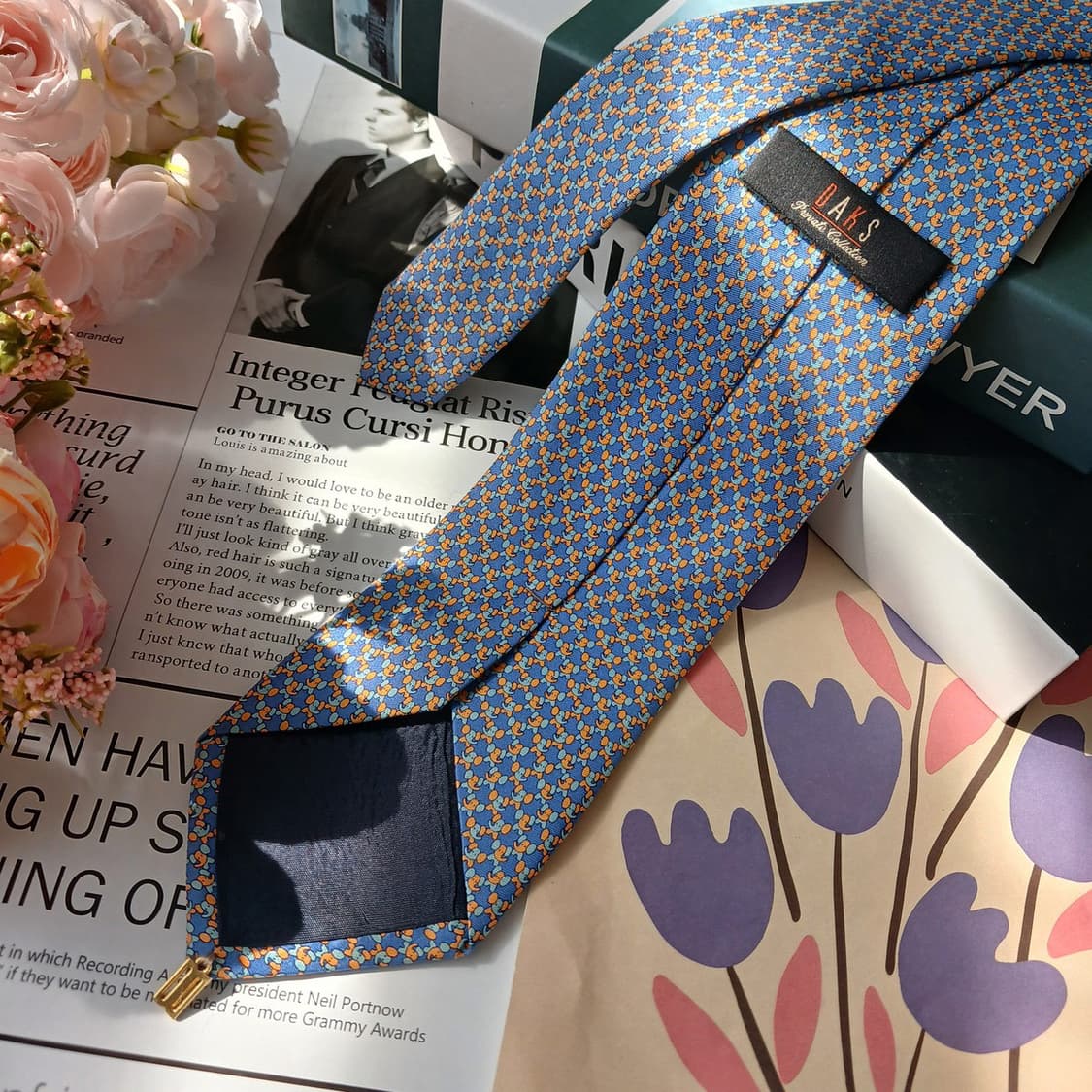 DAKS 닥스 실크 블루 코끼리 패턴 넥타이 8.2cm B등급 E843 상품이미지3