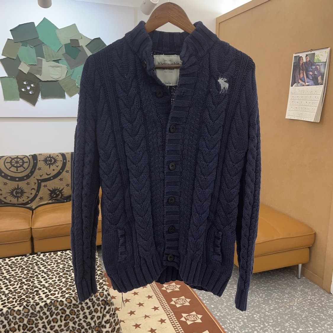 아베크롬비 올드스쿨 레트로 빈티지 숄카라 버튼 가디건 L C09170 상품이미지3