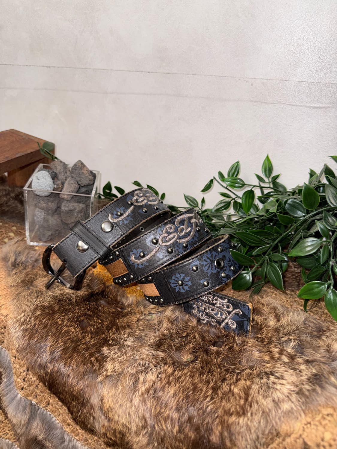 Ed Hardy oriental flower calf fur belt 상품이미지2